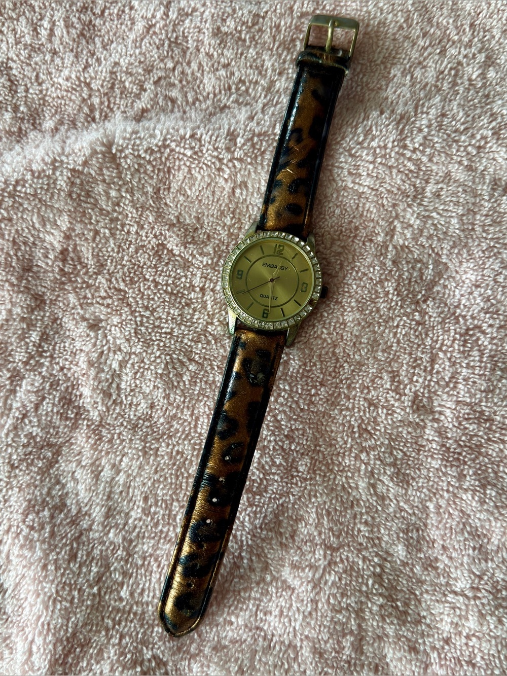 EMBASSY LEOPARD PRINT RHINESTONE WATCH Y2K GLAM STYLE